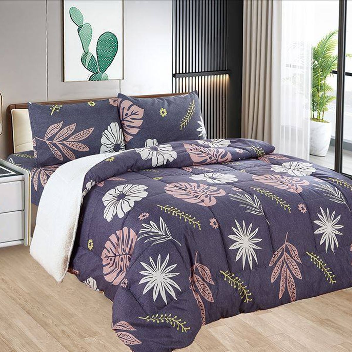 CASATEX - Edredón con Sherpa Premium 2 plazas + Juego de sábanas 100% Algodón