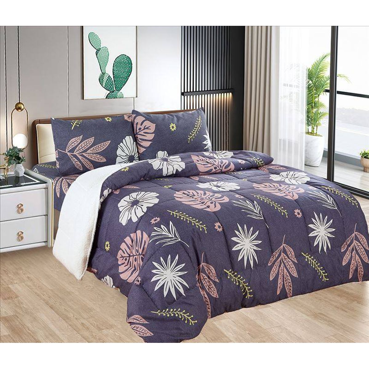 CASATEX - Edredón con Sherpa Premium 2 plazas + Juego de sábanas 100% Algodón