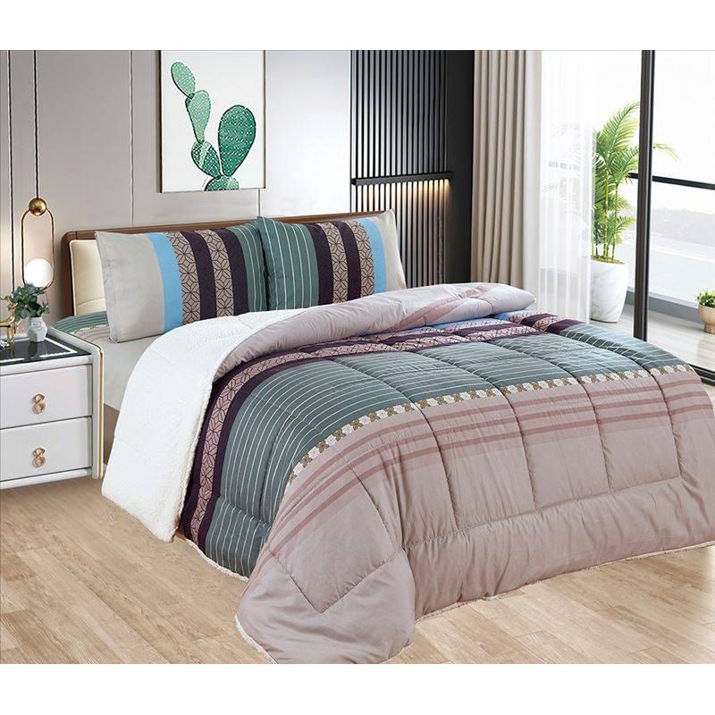 CASATEX - Edredón con Sherpa Premium 2 plazas + Juego de sábanas 100% Algodón