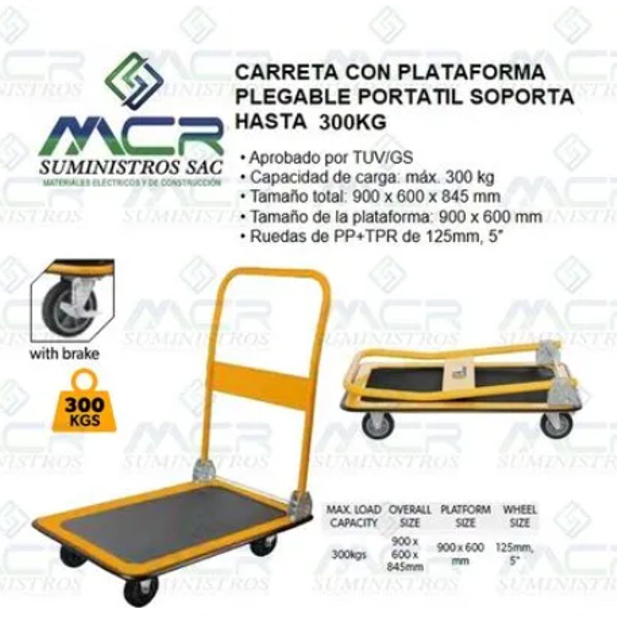 TOLSEN - CARRO CARRETA PLEGABLE CON PLATAFORMA  HASTA 300KG