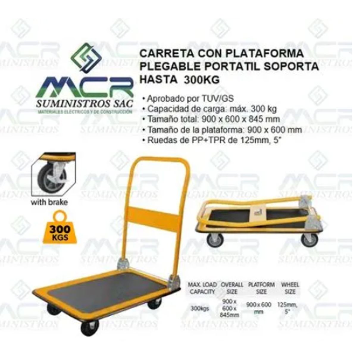 TOLSEN - CARRO CARRETA PLEGABLE CON PLATAFORMA  HASTA 300KG