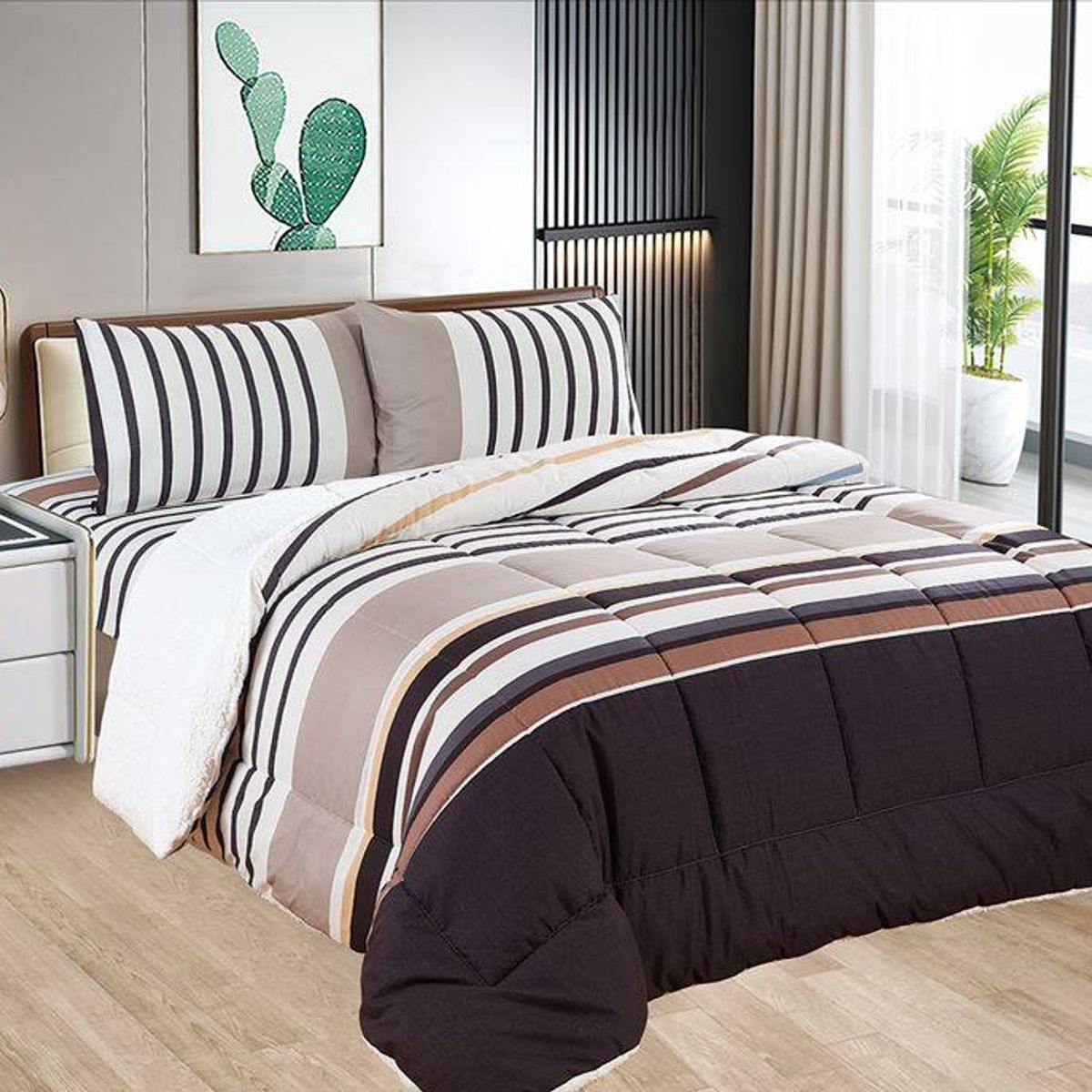 CASATEX - Edredón con Sherpa Premium 2 plazas + Juego de sábanas 100% Algodón