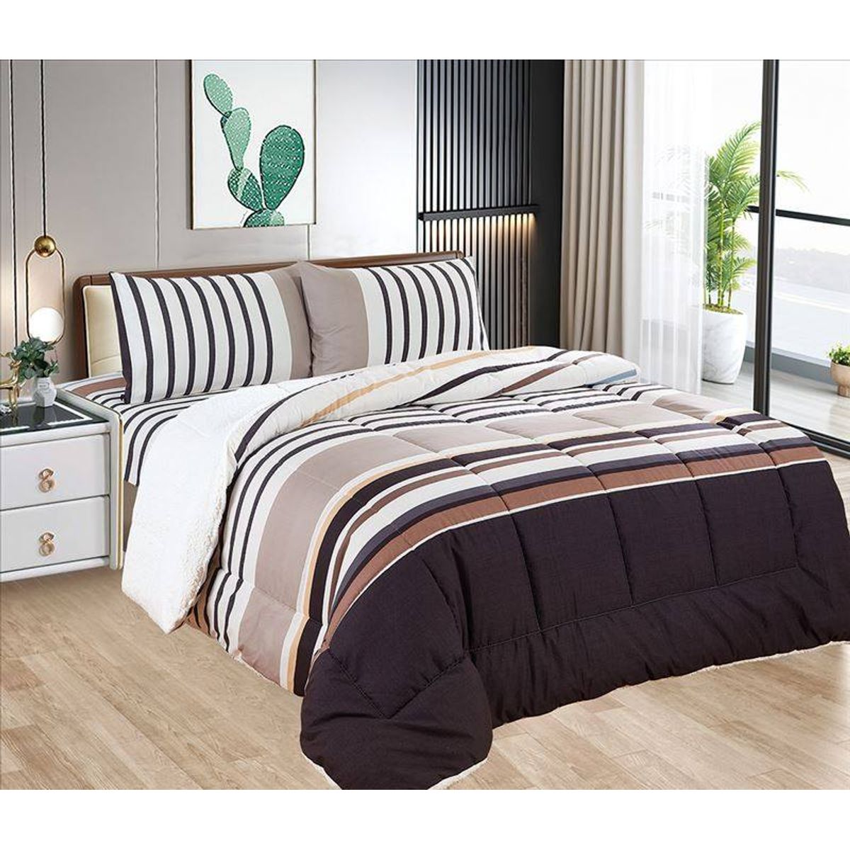 CASATEX - Edredón con Sherpa Premium 2 plazas + Juego de sábanas 100% Algodón