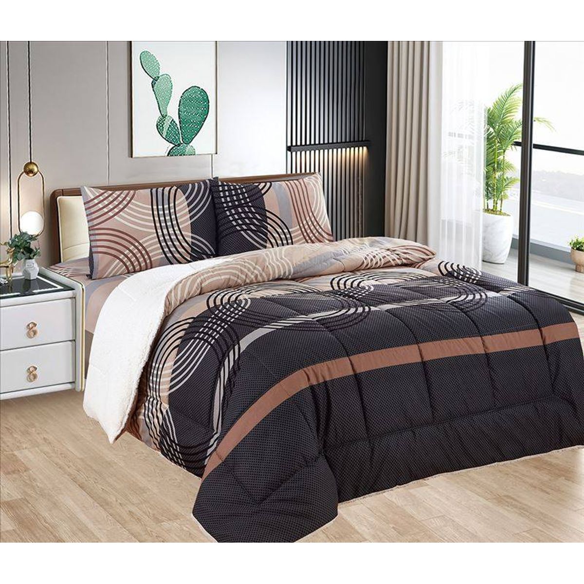 CASATEX - Edredón con Sherpa Premium 2 plazas + Juego de sábanas 100% Algodón