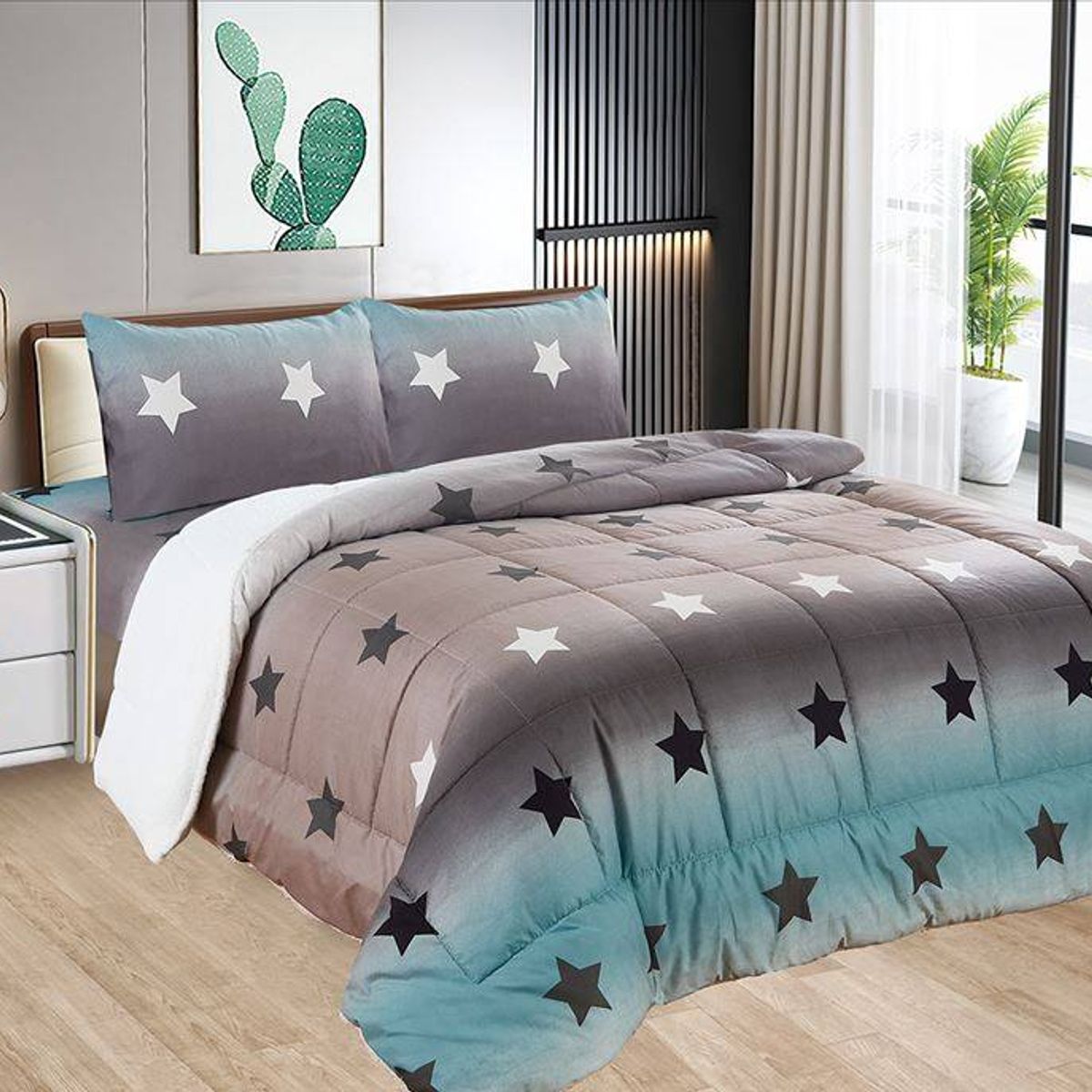 CASATEX - Edredón con Sherpa Premium 2 plazas + Juego de sábanas 100% Algodón