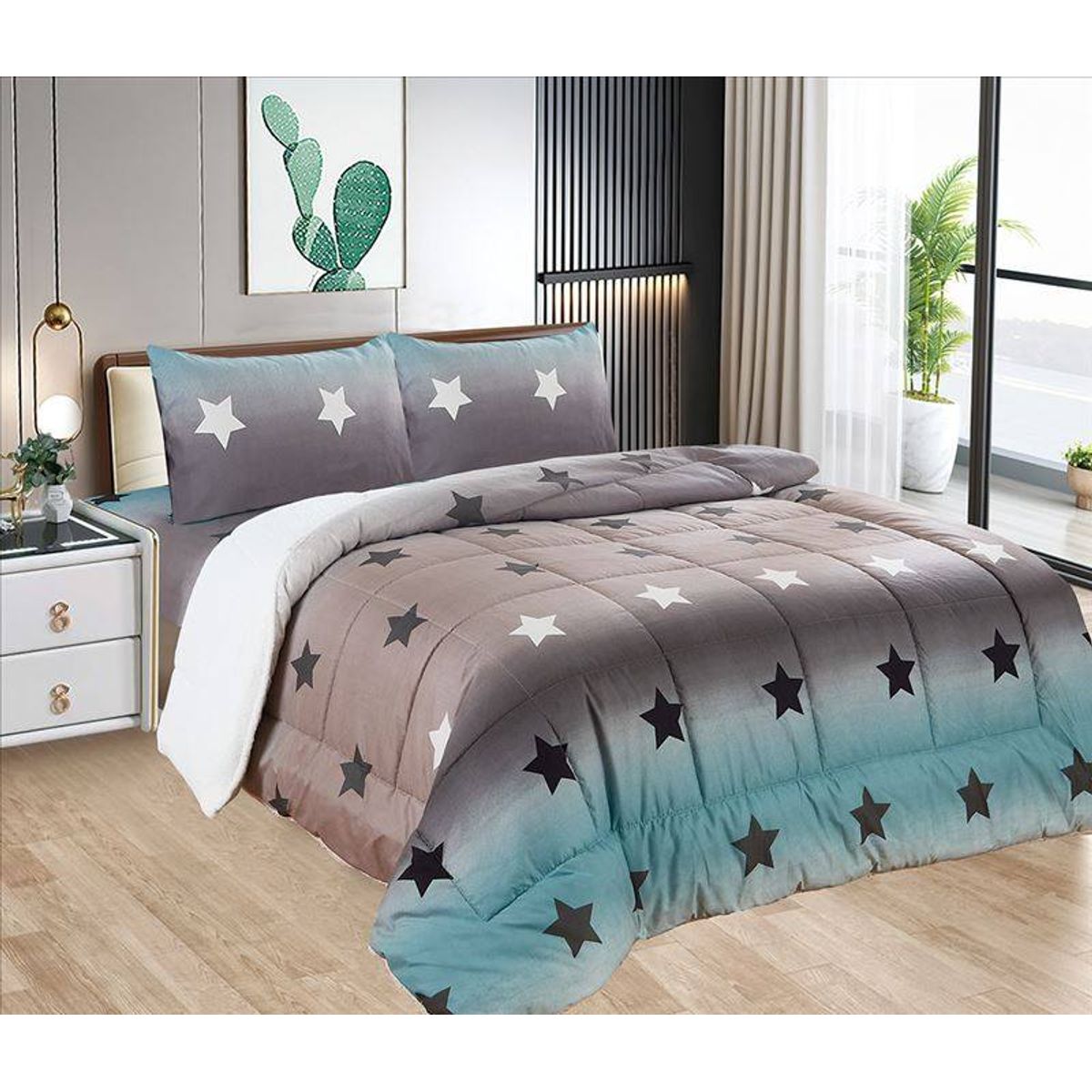 CASATEX - Edredón con Sherpa Premium 2 plazas + Juego de sábanas 100% Algodón