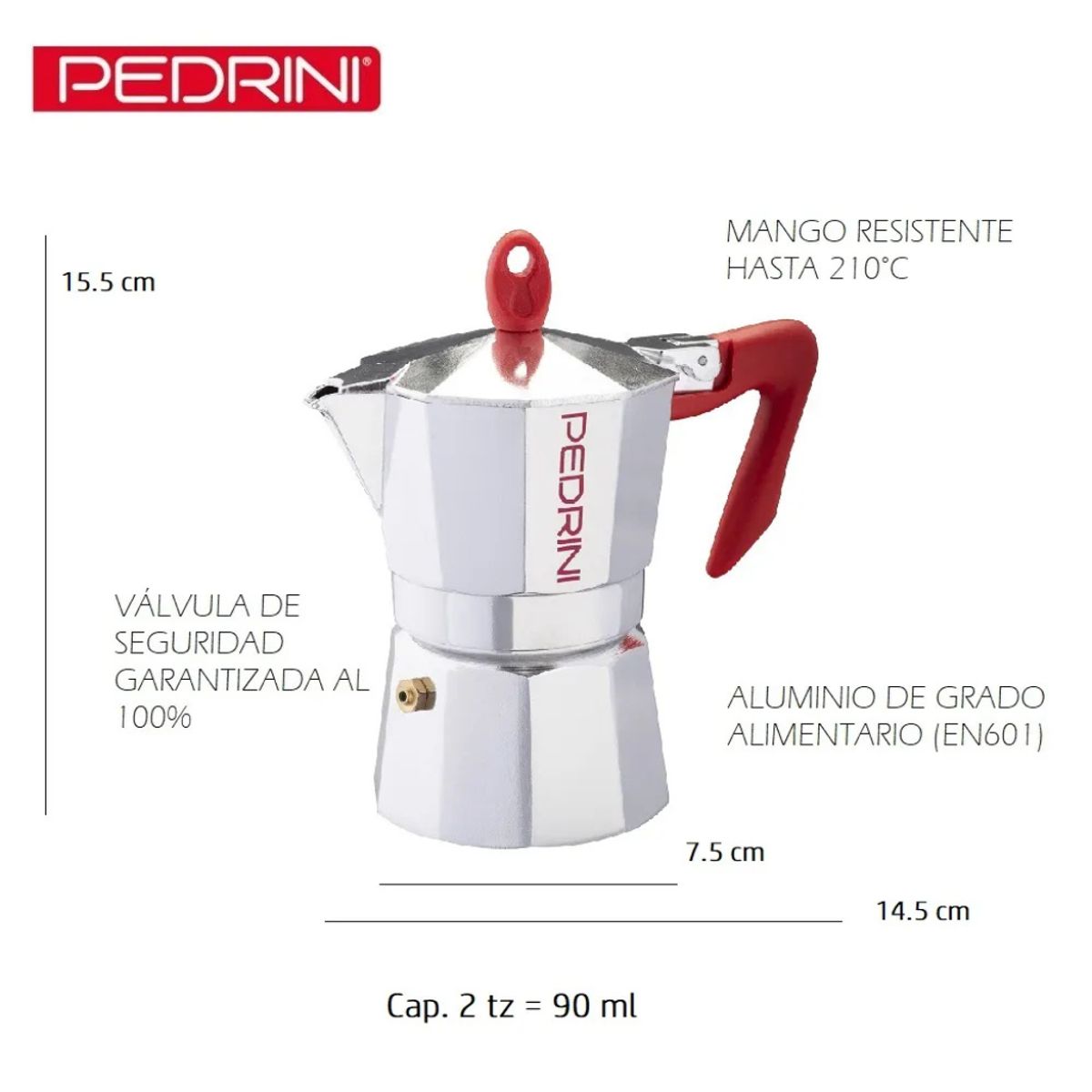 PEDRINI - Cafetera moka mango rojo 3 tz Pedrini