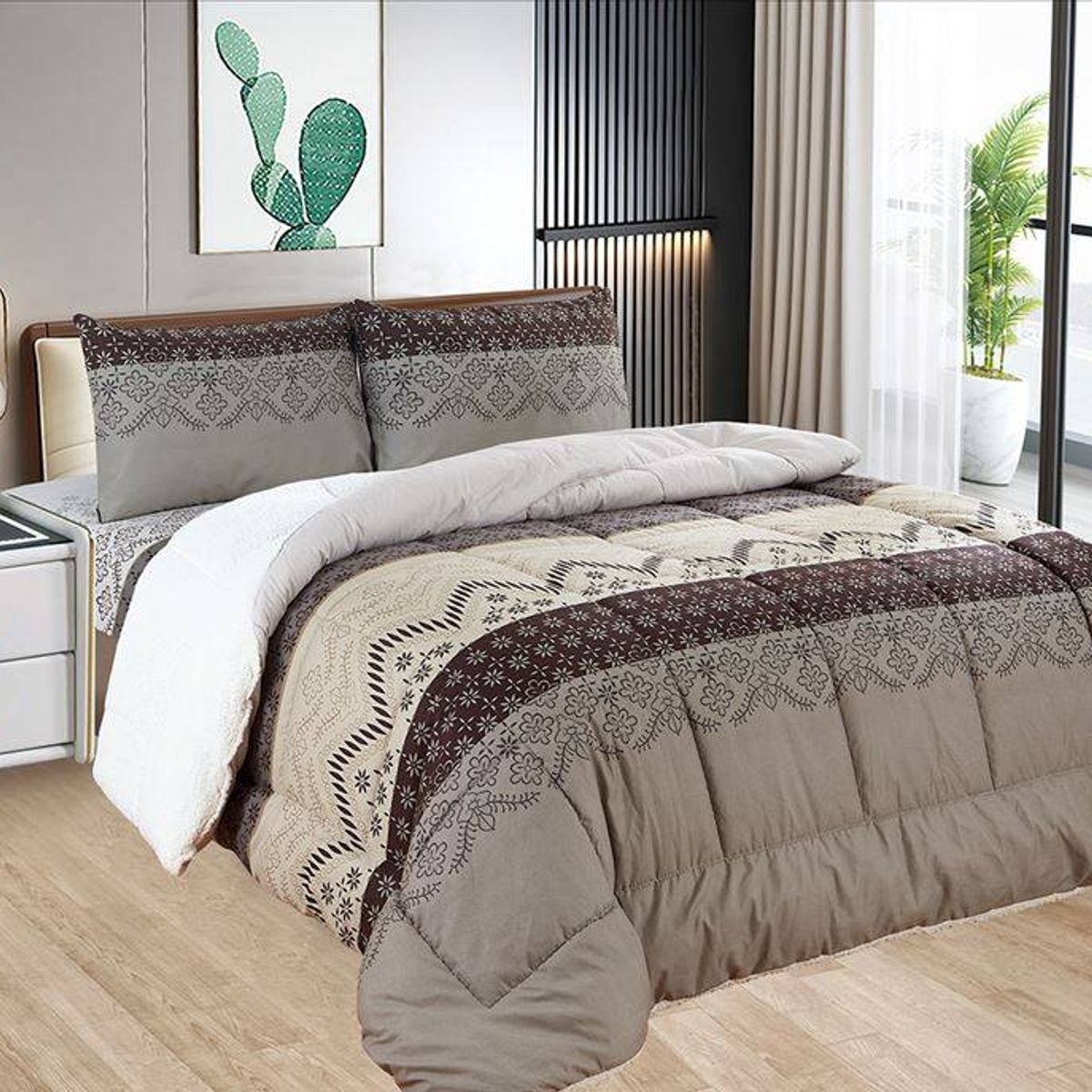 CASATEX - Edredón con Sherpa Premium 2 plazas + Juego de sábanas 100% Algodón