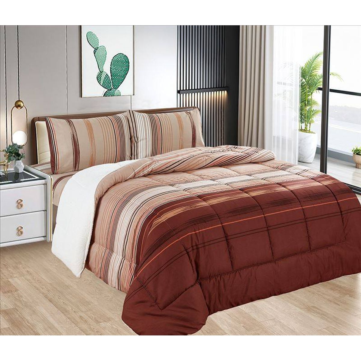 CASATEX - Edredón con Sherpa Premium 2 plazas + Juego de sábanas 100% Algodón