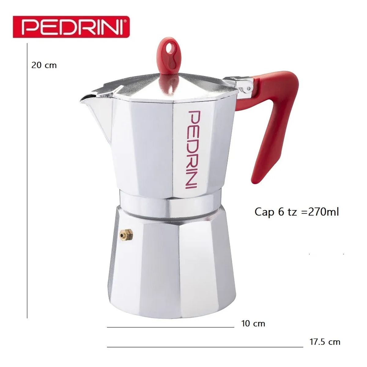 PEDRINI - Cafetera moka mango rojo 6 tz Pedrini