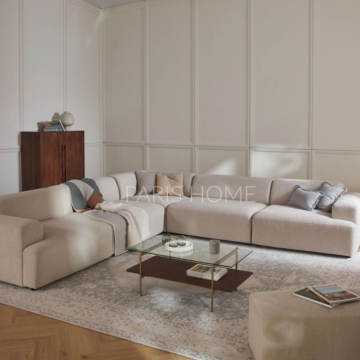 GENERICO - Seccional Rinconero Longhe Gala 4 Plazas Tejido - Beige Claro