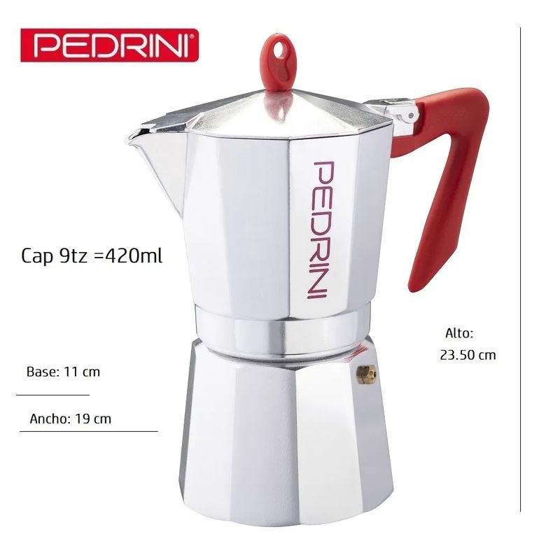 PEDRINI - Cafetera moka mango rojo 9 tz Pedrini