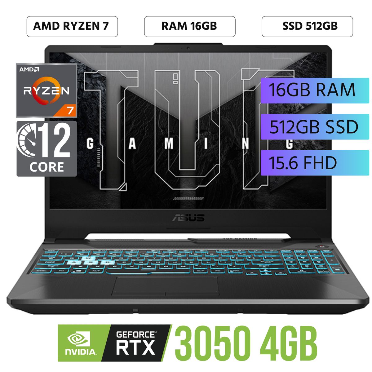 ASUS - Laptop ASUS TUF A15  90NR0JF7-M00F40 15.6" FHD R7-7445HS RAM 16GB SSD 512GB RTX3050 4GB WIN 11