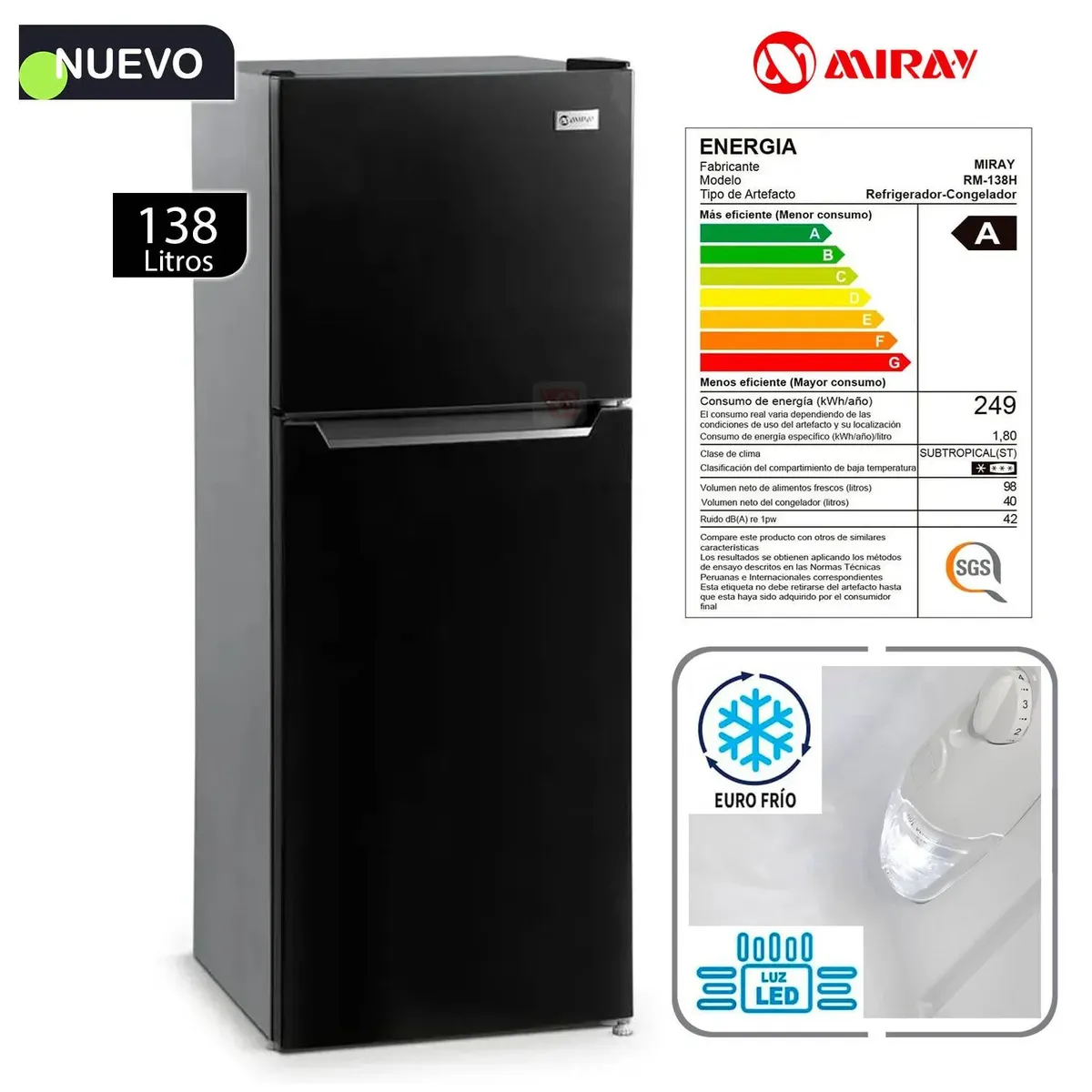 MIRAY - REFRIGERADORA MIRAY TOP FREEZER FROST EUROFRÍO 138 LTS RM-138H