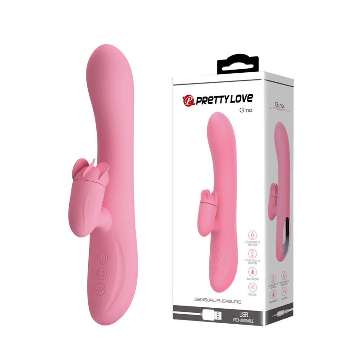 PRETTY LOVE - Vibrador Rabbit Sexual Femenino Gina Dual Rota Vibra y Recargable