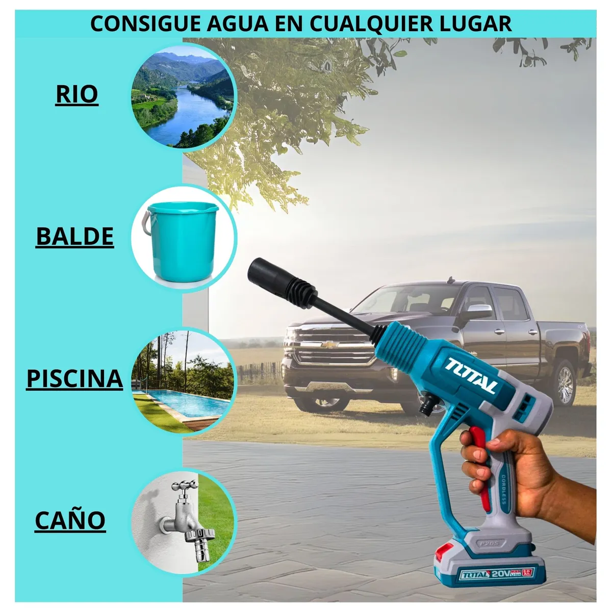 TOTAL TOOLS - Hidrolavadora inalámbrica 20V Alta Presión LIMPIEZA PROFUNDA TOTAL