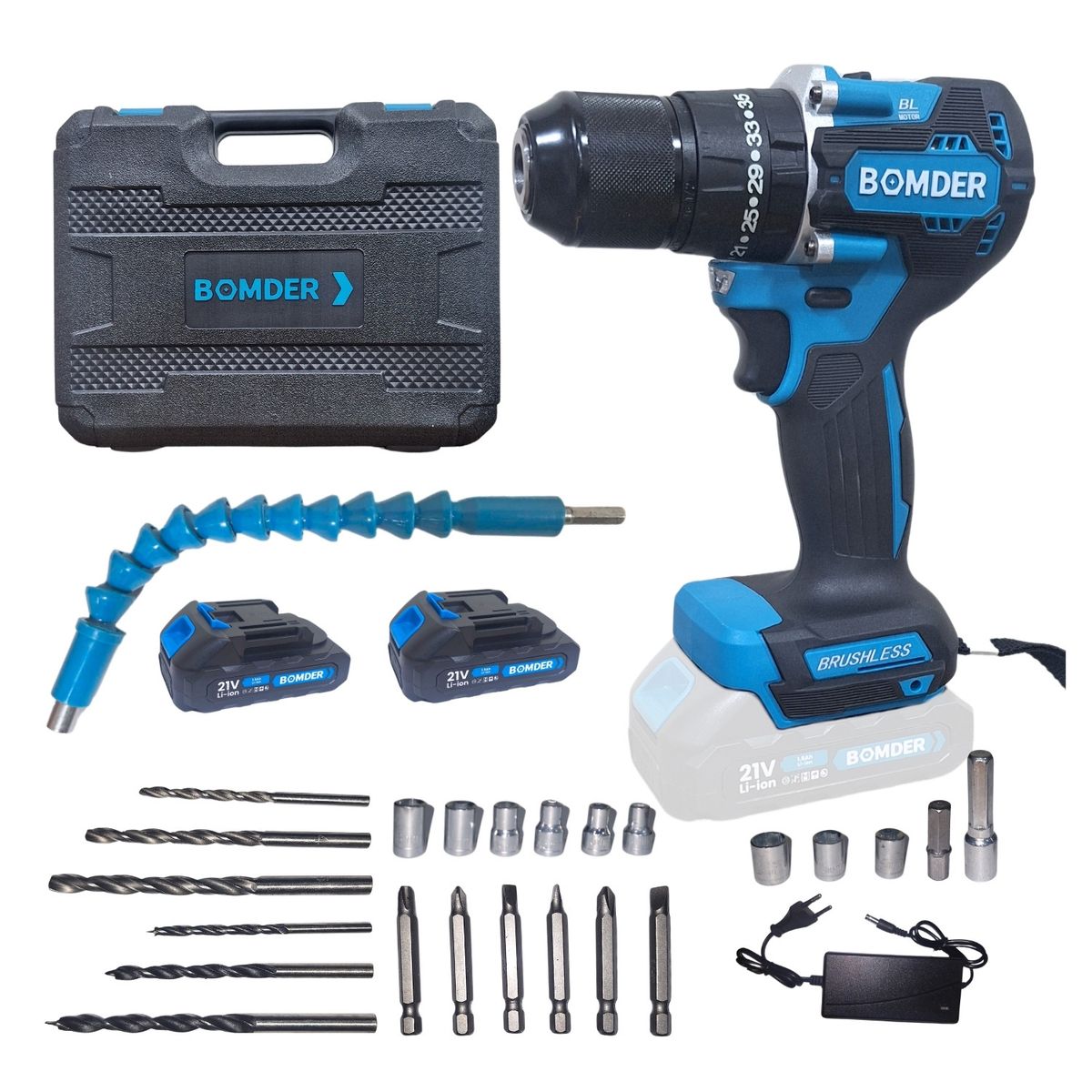 GENERICO - Taladro Percutor 60nm incluye 2 baterias y cargador Bomder