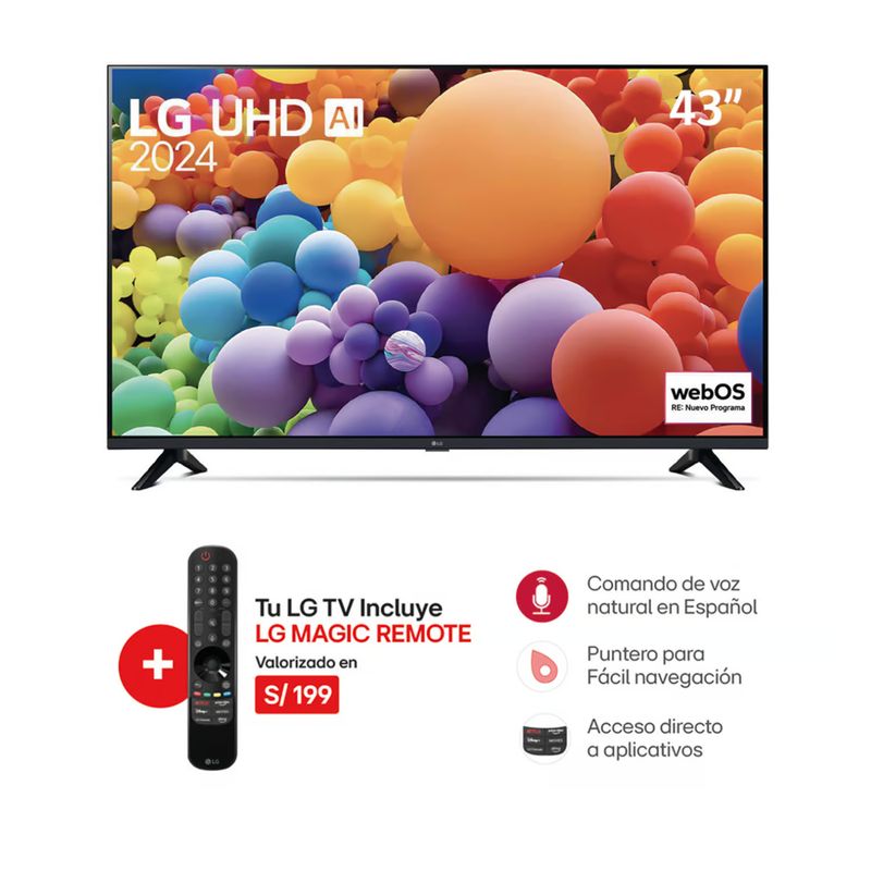 LG - Televisor LG 43 Pulg. LED Smart TV UHD 4K con Thinq AI 43UT7300 l Control Magic