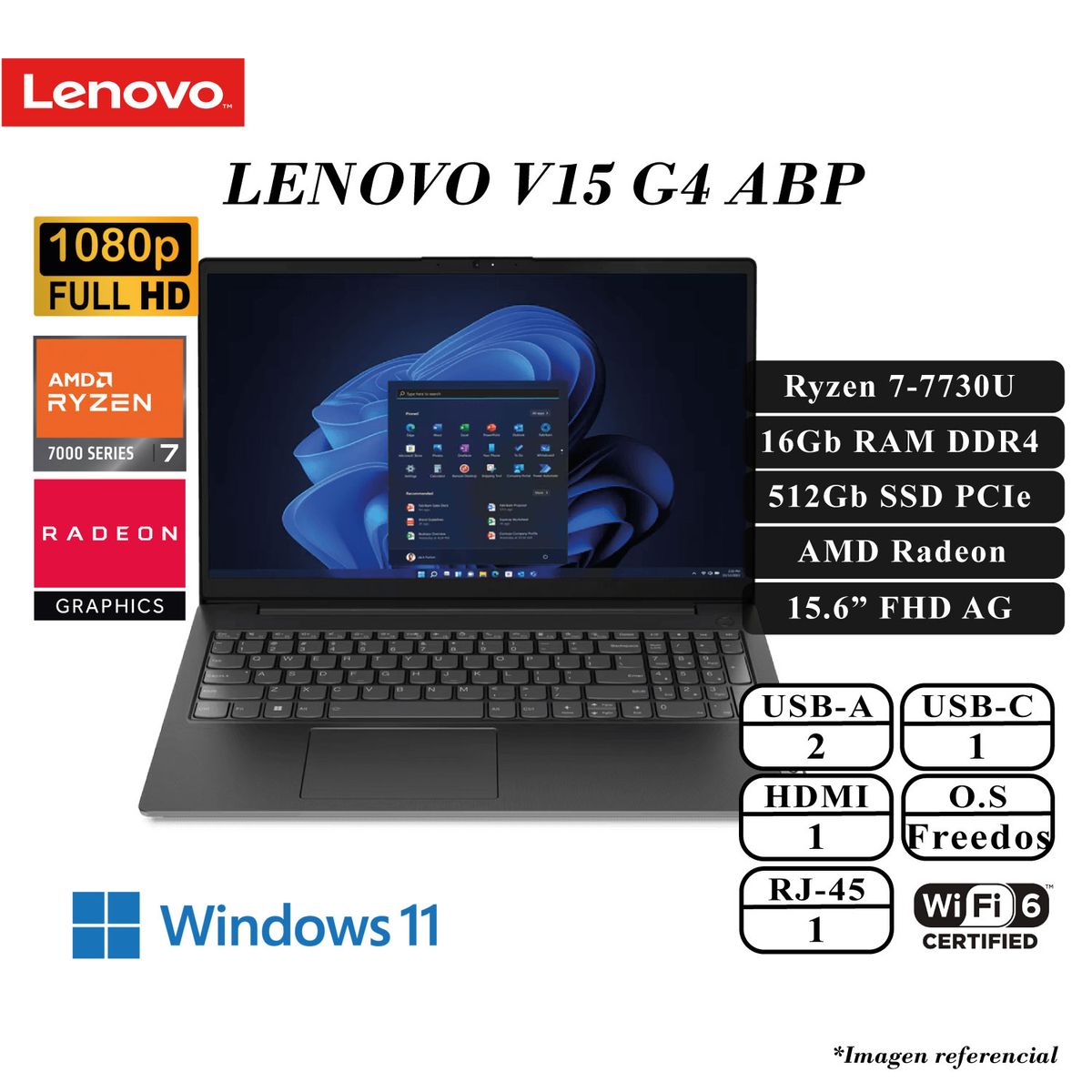 LENOVO - LENOVO V15 G4 ABP RYZEN 7-7730U 16GB 512SSD AMD RADEON 15.6 FHD 2CLL FD IRON GREY