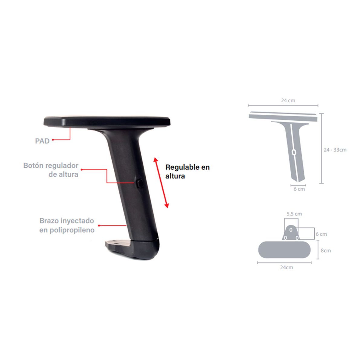 OFIDEAS - Brazos De Silla Giratoria Regulable PU - ZF Par Negro Ofideas