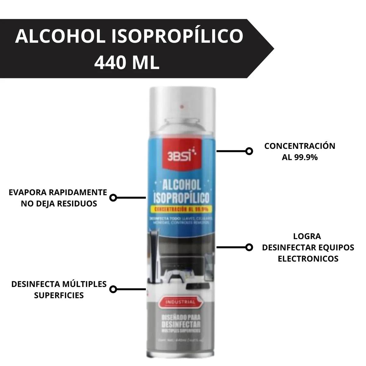 3BSI - Alcohol Isopropílico al 99.9% Spray 440 Ml