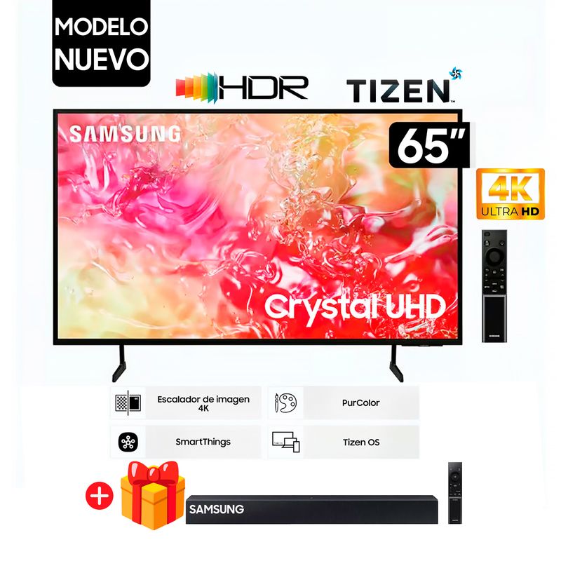 SAMSUNG - Televisor Samsung 65 Pulg. Crystal Smart TV Tizen UHD 4K UN65DU7000GXPE + Soundbar HW-C400