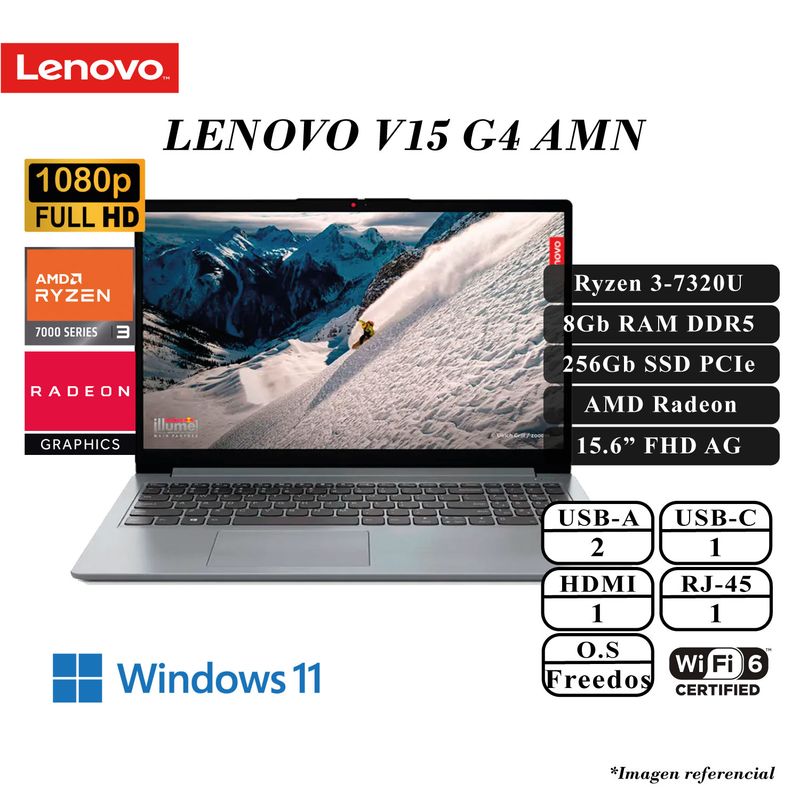 LENOVO - LAPTOP LENOVO V15 G4 AMN AMD RYZEN 3 -7320U 8GB DDR5 256GB SSD AMD RADEON 15.6 FHD
