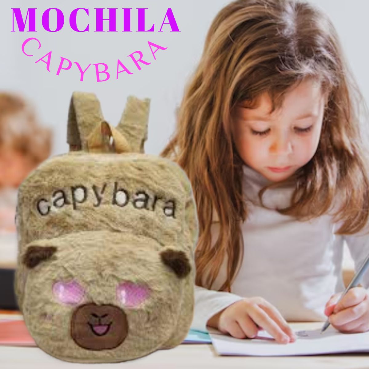 GENERICO - MOCHILA MORRAL BOLSO PELUCHE FELPA HIPOALERGÉNICO CAPIBARA