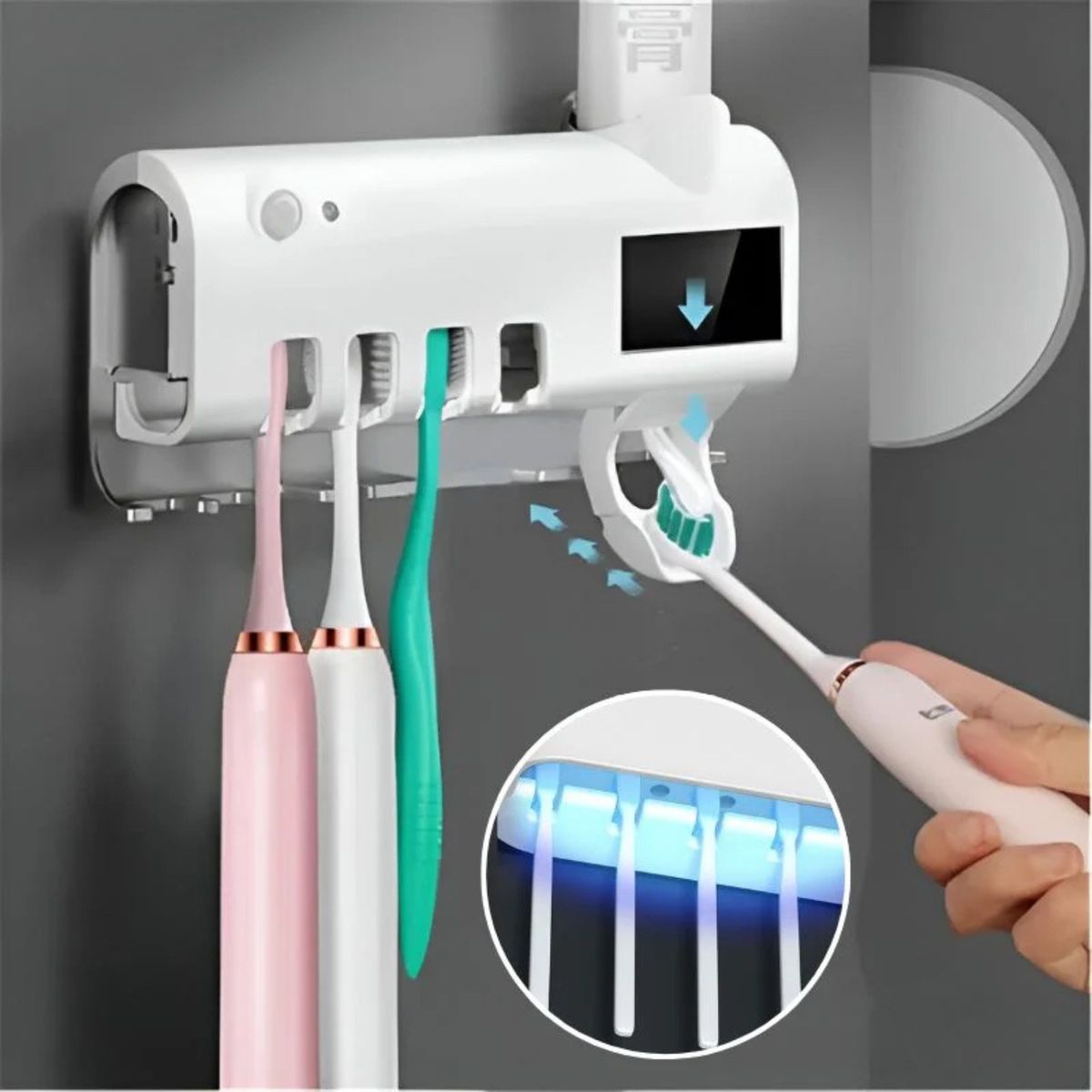 GENERICO - Porta Cepillo Dental Esterilizador con Desinfectante Luz Recargable