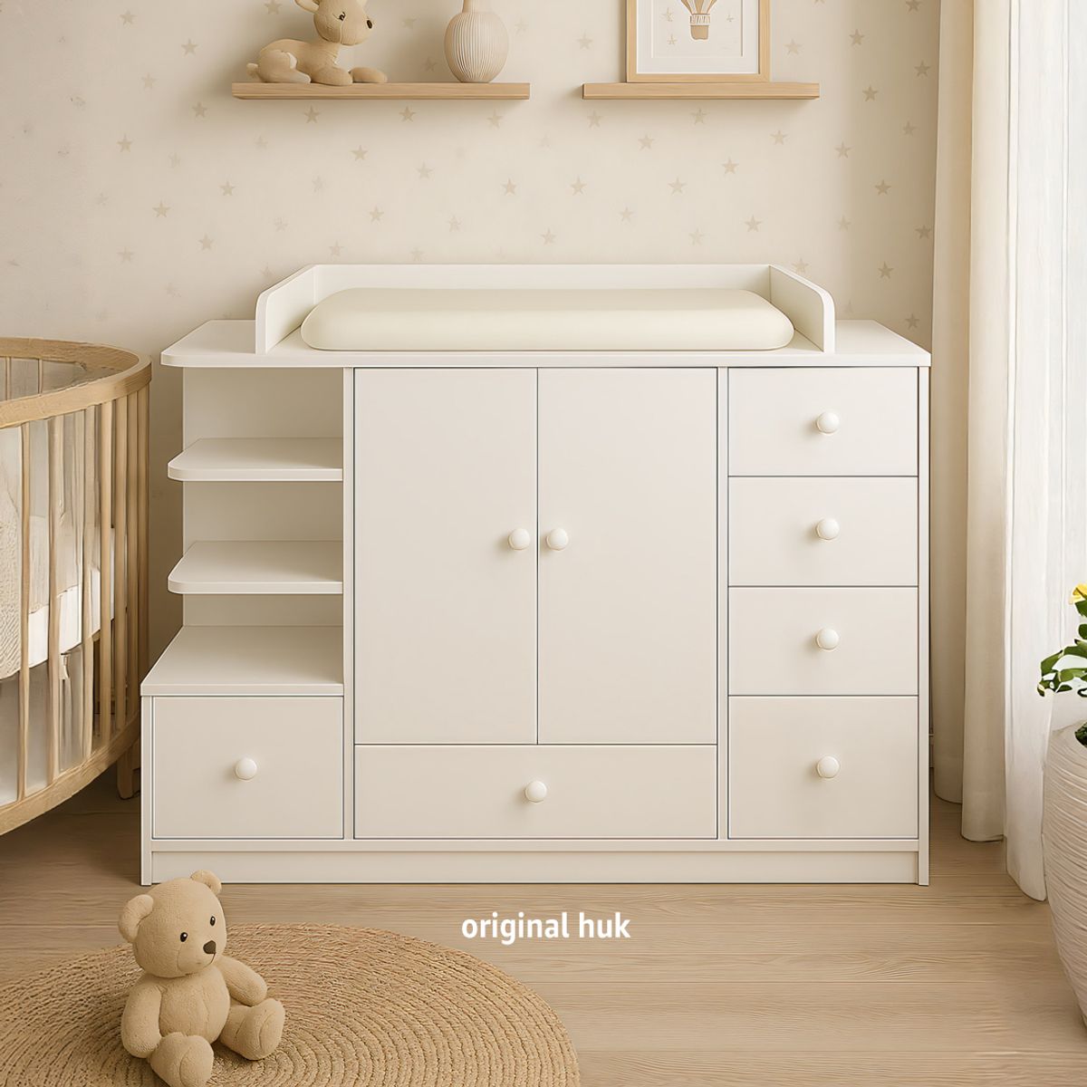 GENERICO - Cómoda Cambiador Para Bebé Beluna 6 Cajones Blanco 120 cm Huk