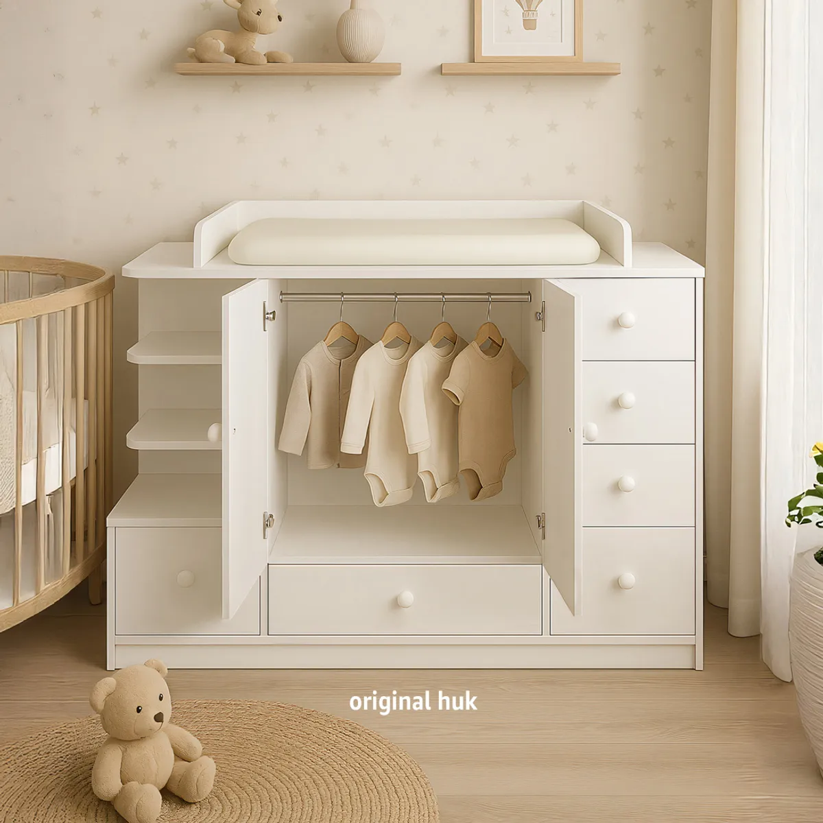 GENERICO - Cómoda Cambiador Para Bebé Beluna 6 Cajones Blanco 120 cm Huk