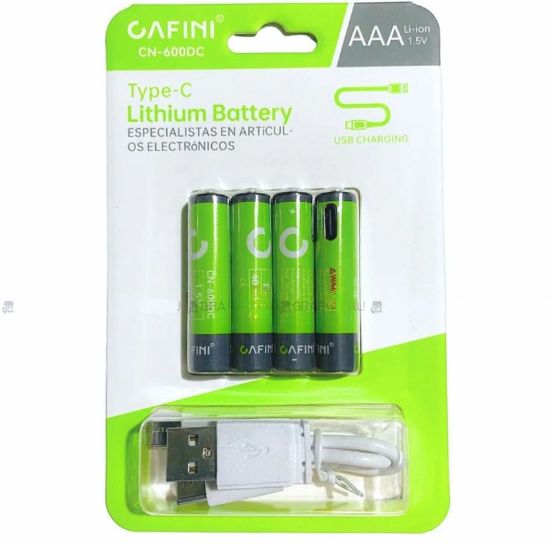 CAFINI - Pilas recargables AAA Pack de 4 unidades Carga tipo C-1000 Ciclos