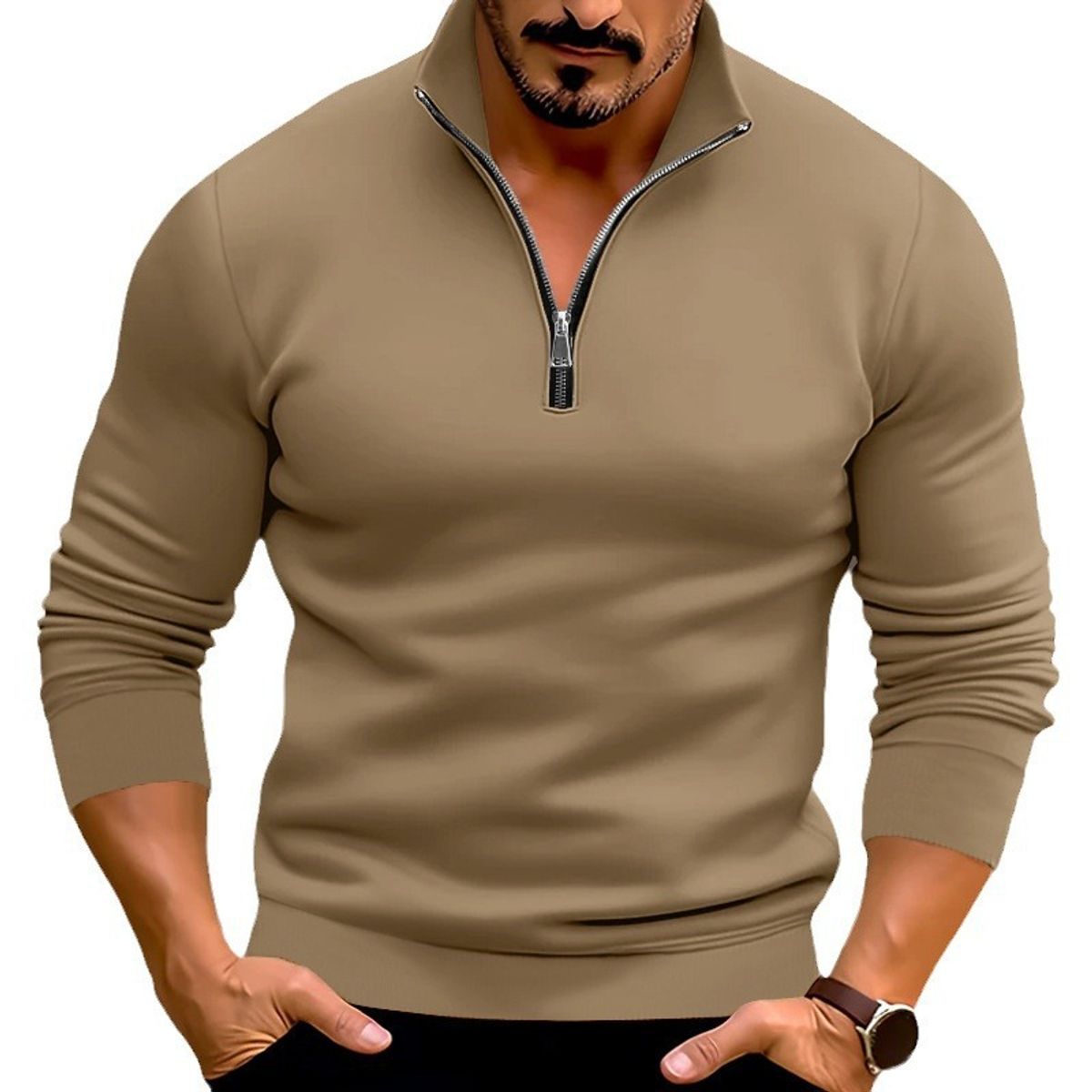 BLWOENS - Polera de manga larga para hombres - Beige