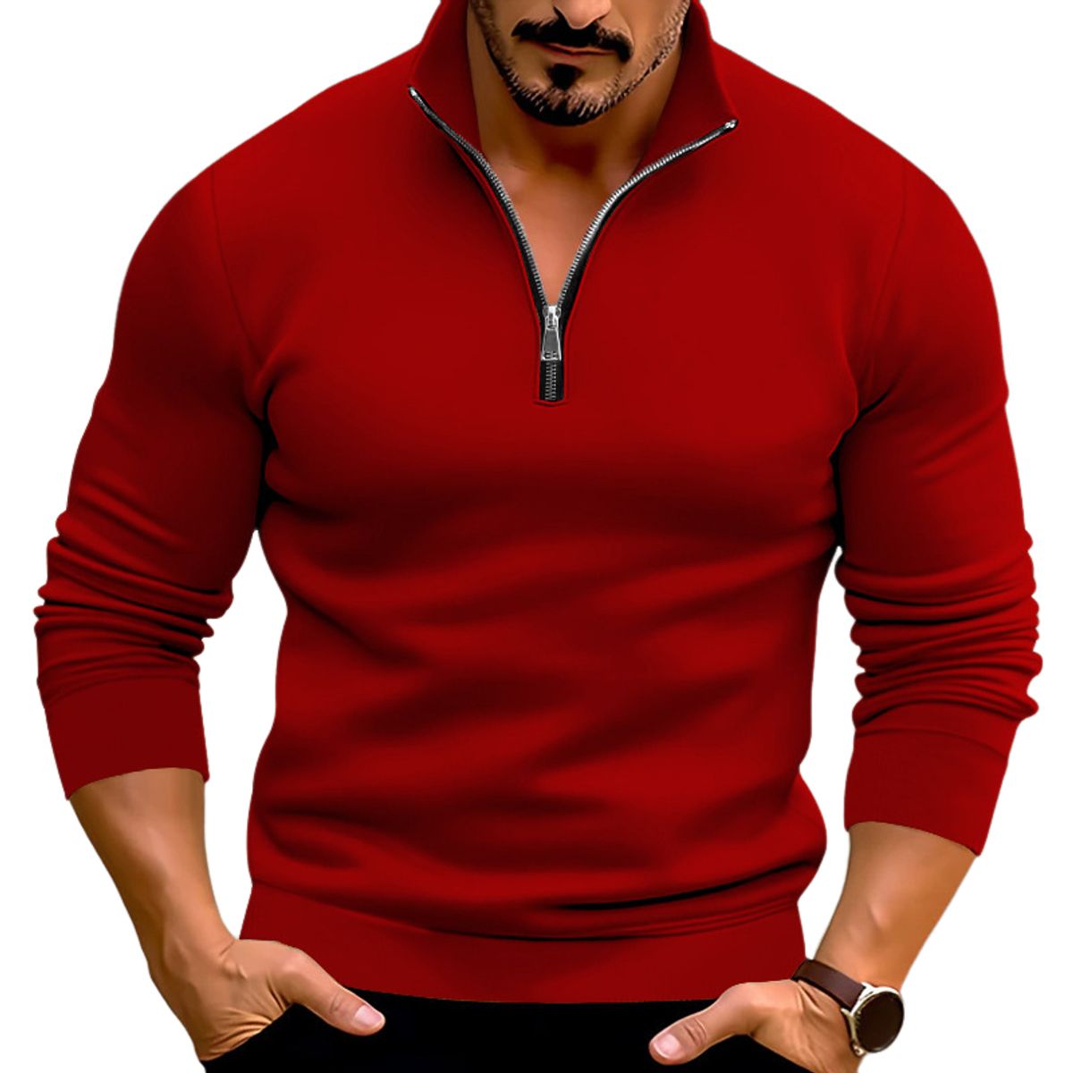 BLWOENS - Polera de manga larga para hombres - Rojo