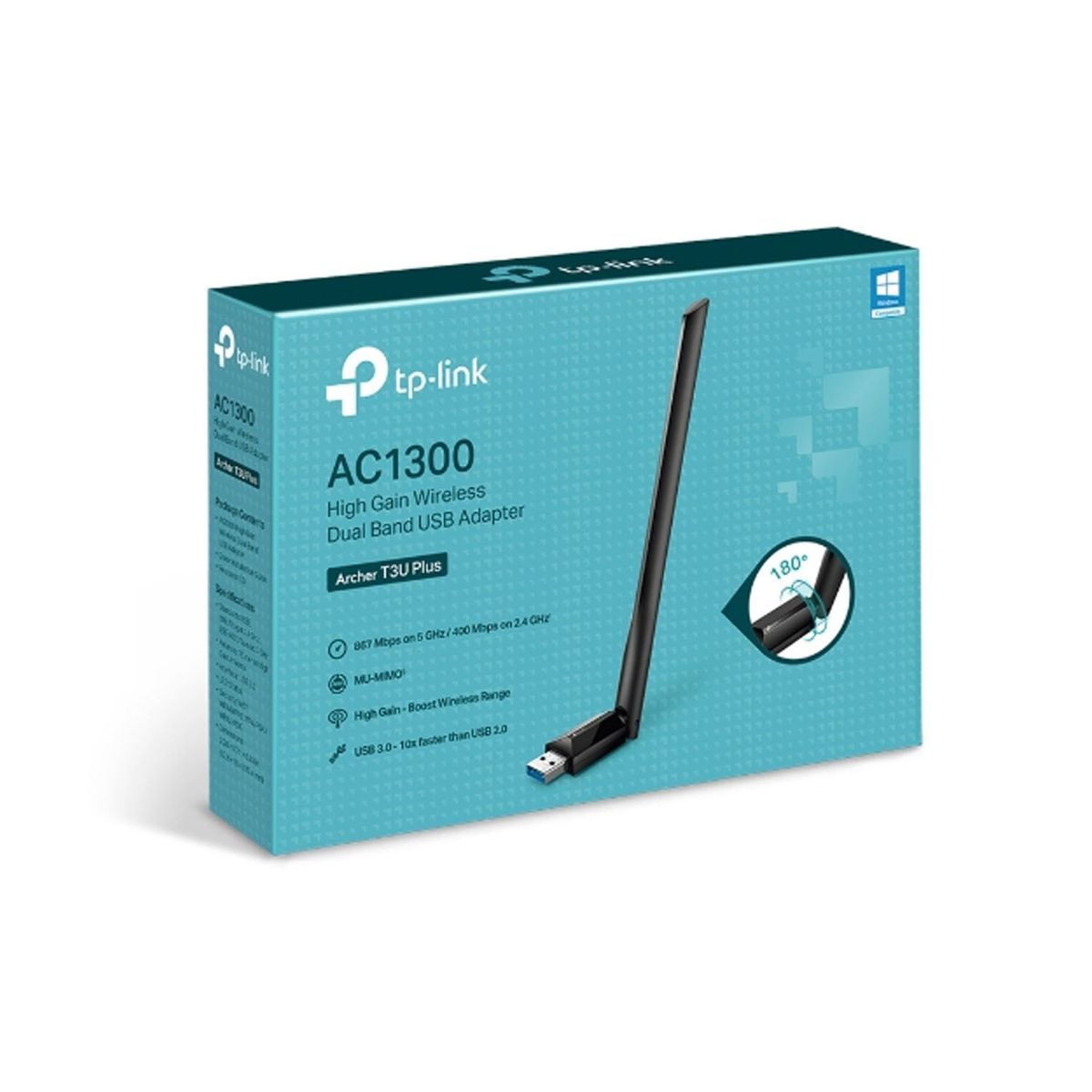 TP LINK - ARCHER T3U PLUS  Adaptador USB Inalámbrico Banda Dual AC1300 Alta Ganancia