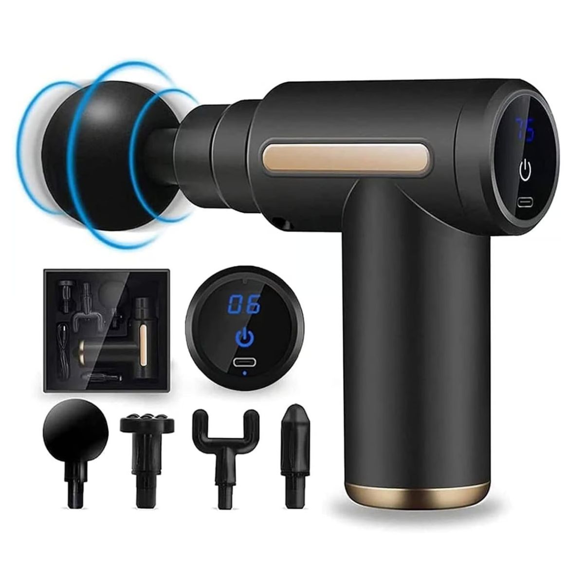 MASSAGE GUNS - Pistola de Masaje Muscular Profundo 6 Modos y 4 Cabezales