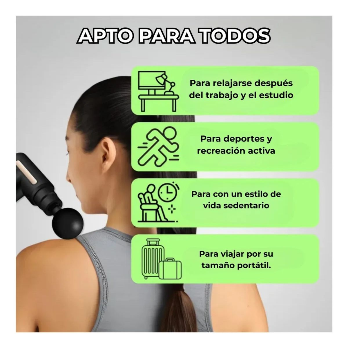 MASSAGE GUNS - Pistola de Masaje Muscular Profundo 6 Modos y 4 Cabezales