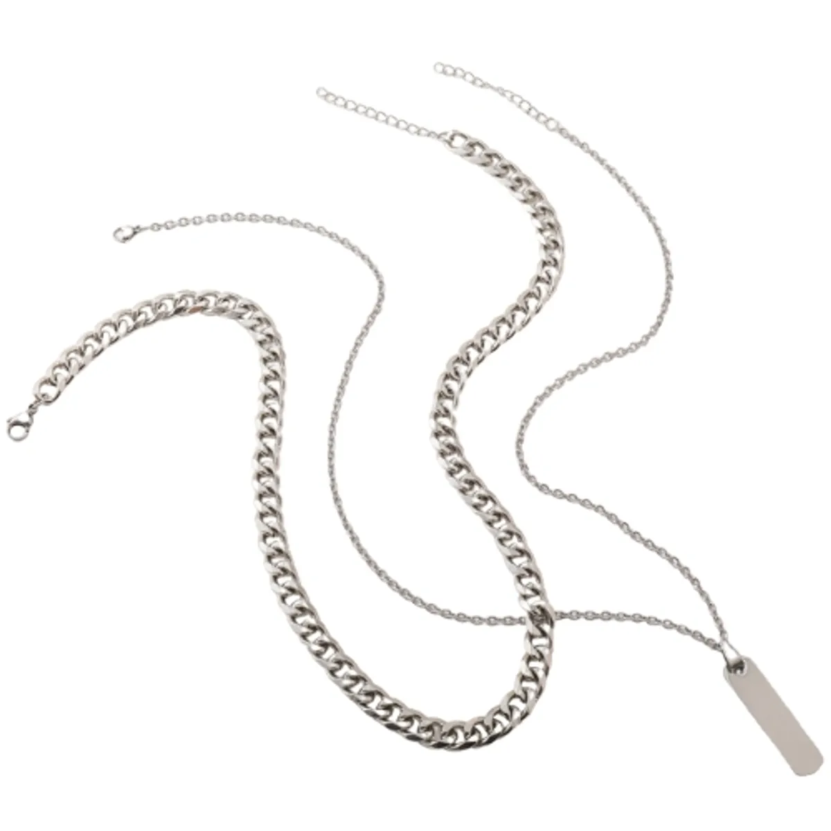 GENERICO - Collar Doble de Hombre Barra Vertical Trensado Acero Inoxidable Placa