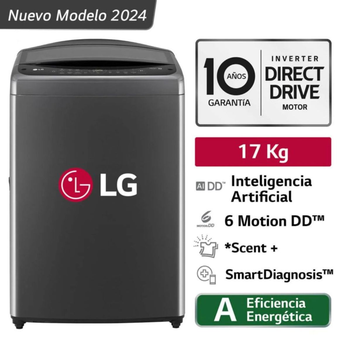 LG - Lavadora LG WT17BV6T 17kg Ai DD Inteligencia Artificial Carga Superior - Negro Claro