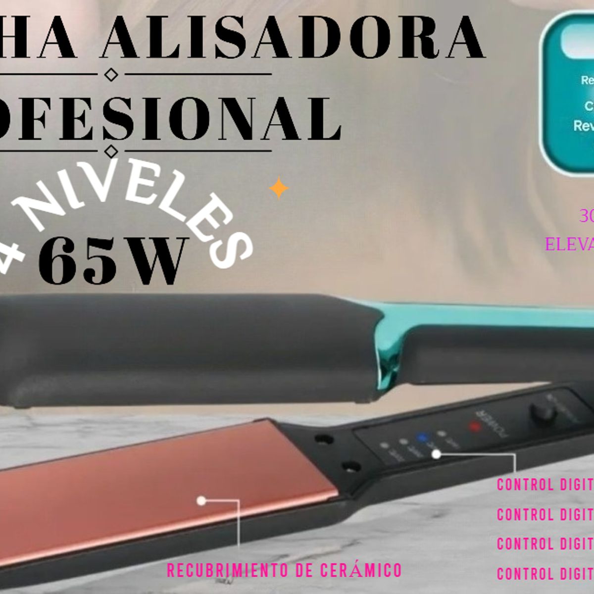 GENERICO - PLANCHA ALISADORA 4 NIVELES DE CERÁMICA PARA CABELLO
