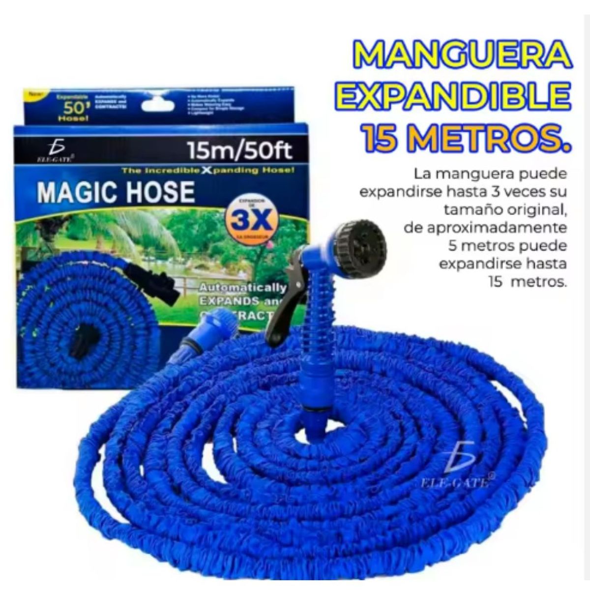 GENERICO - Manguera Pistola de jardín flexible extensible de 15 metros