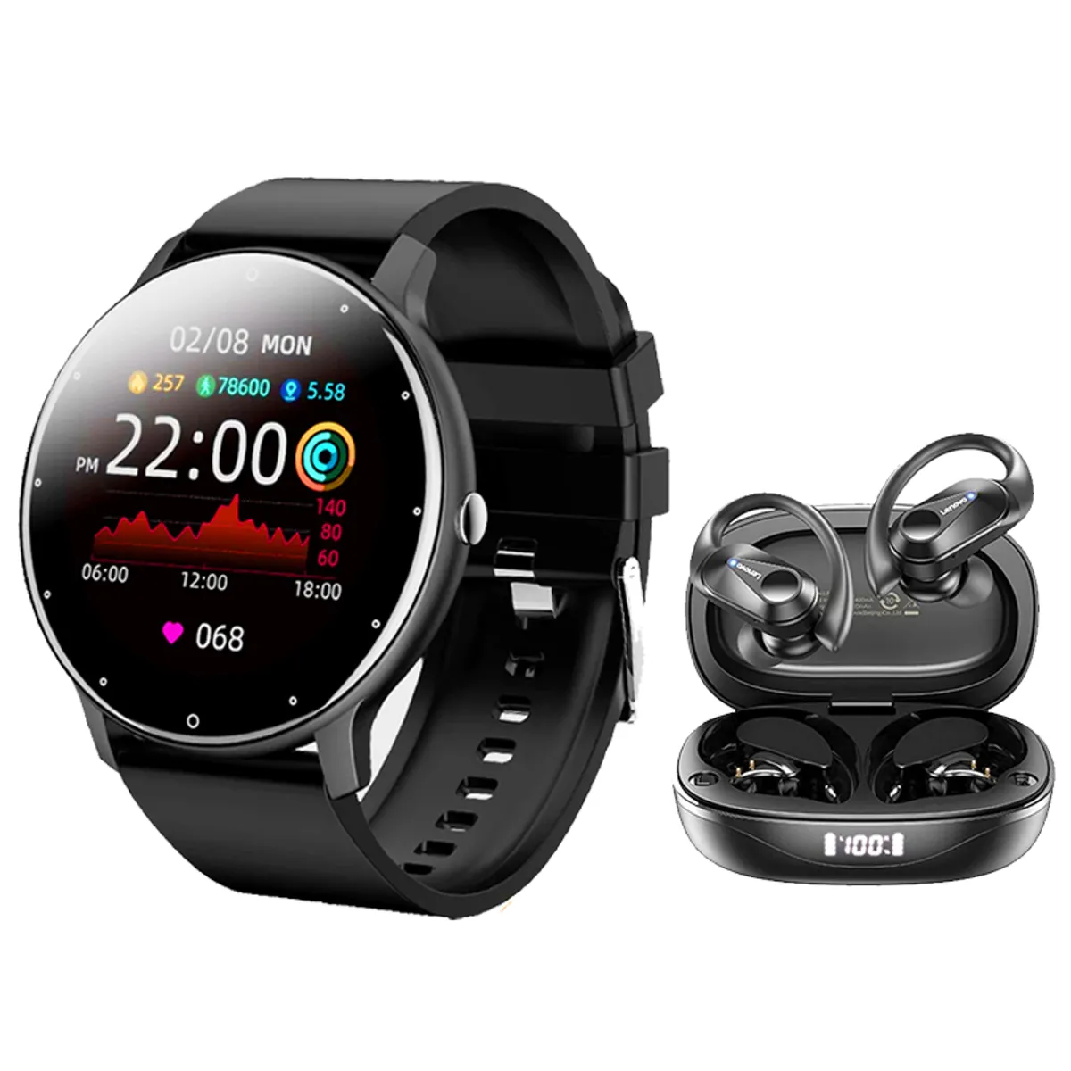 LENOVO - Lenovo LP75 De Audífonos tws-Negro y Toumi Fit 2-P Reloj inteligente