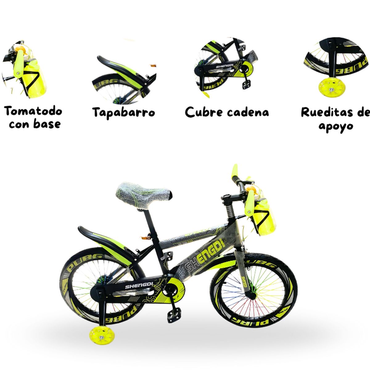 GENERICO - Bicicleta para Niño VERDE ARO 16 INCLUYE TOMATODO