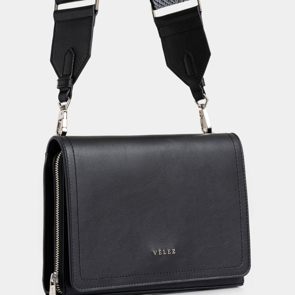 VELEZ - Vélez Cartera Bowling Abi De Cuero Mujer Correa Tejida Negro