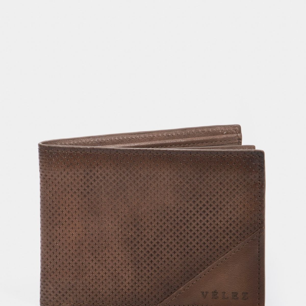 VELEZ - Vélez Billetera Titus De Cuero Hombre Grabado Cruces Café
