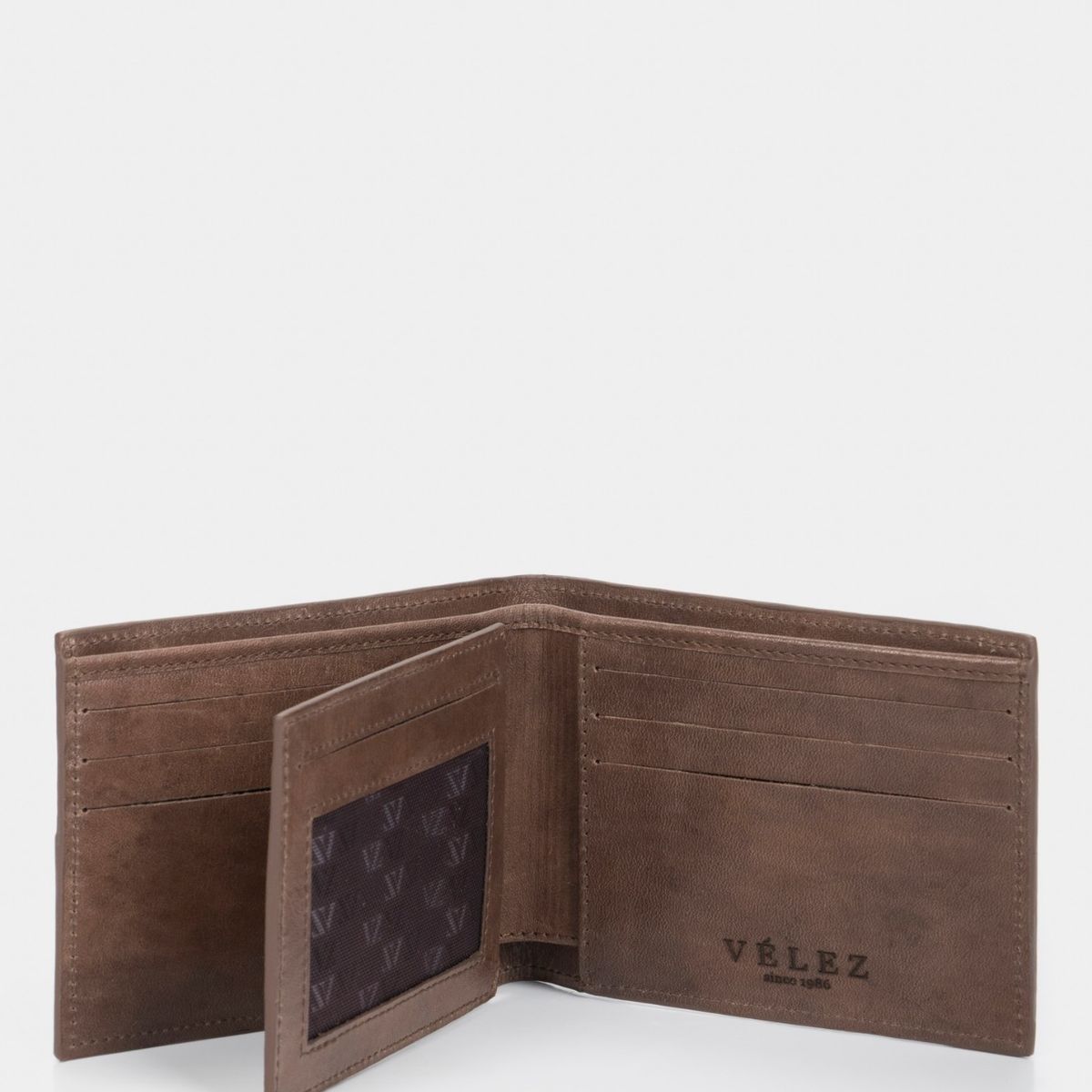 VELEZ - Vélez Billetera Titus De Cuero Hombre Grabado Cruces Café