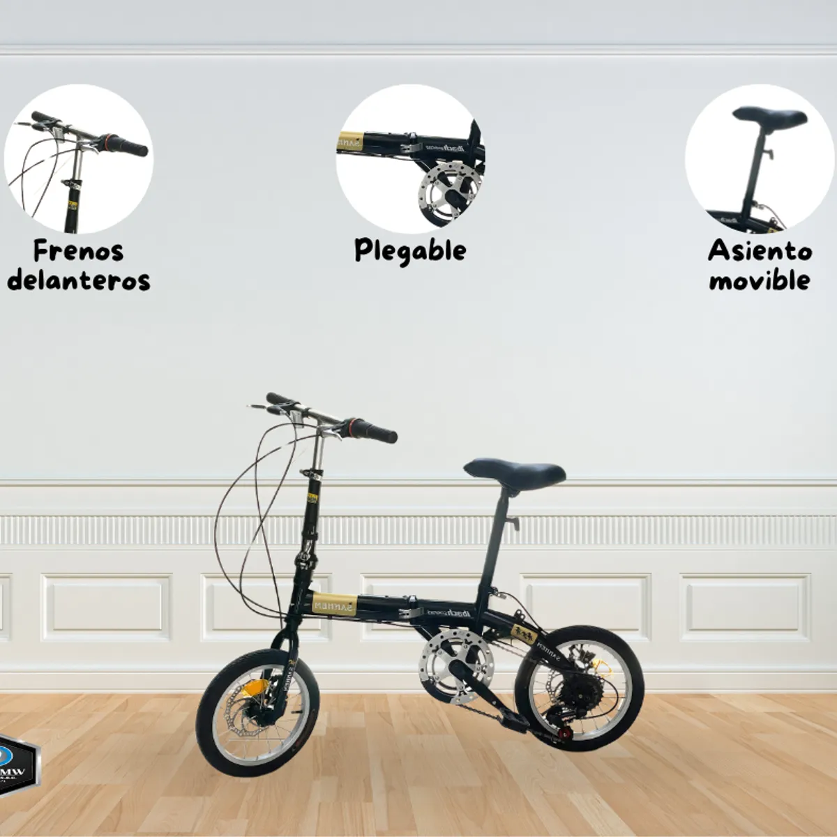 GENERICO - Bicicleta Urbana Plegable Negro ARO 14