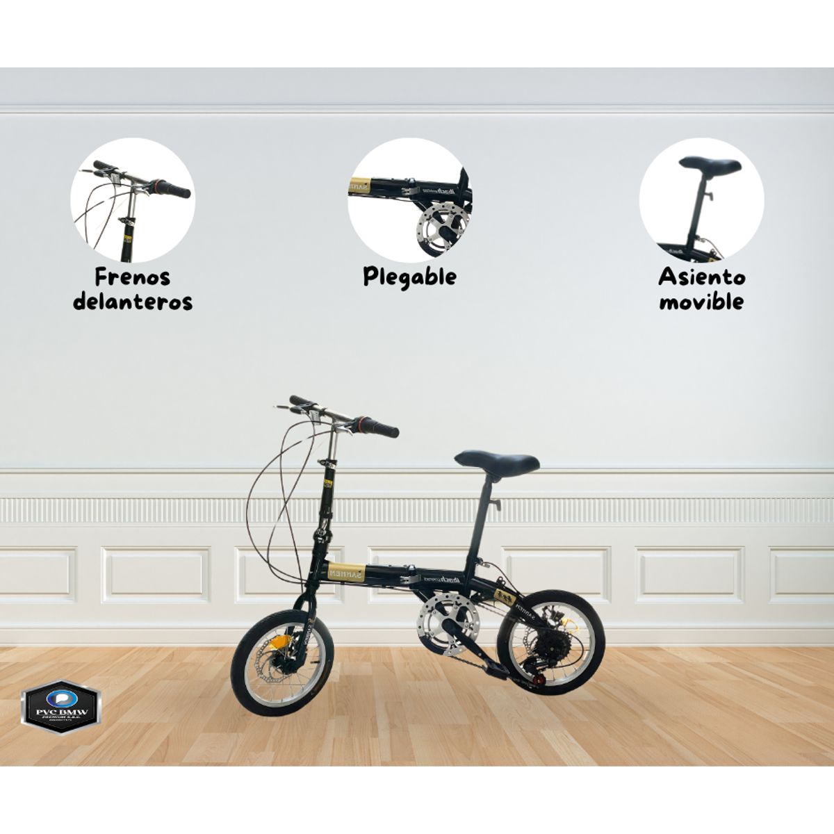 GENERICO - Bicicleta Urbana Plegable Negro ARO 14