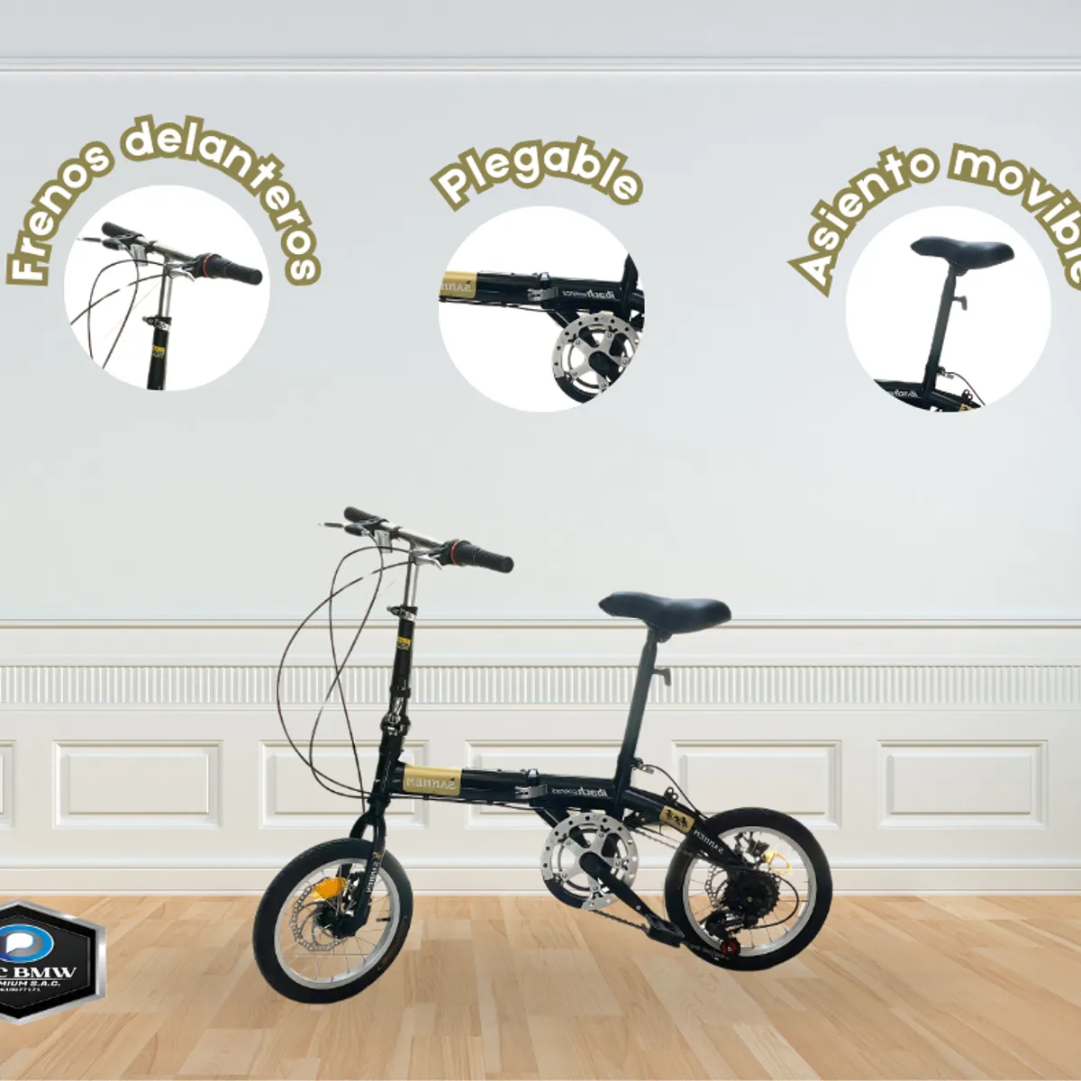 GENERICO - Bicicleta Urbana Plegable Negro ARO 16