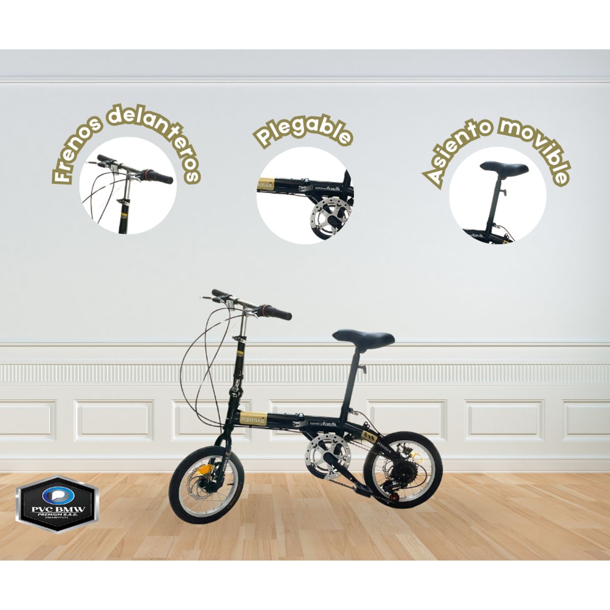 GENERICO - Bicicleta Urbana Plegable Negro ARO 16